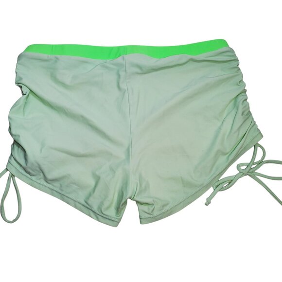 Shein Women's Neon Lime‎ Green Mint Cinch Side Pull On Boyshort Swim Bottoms L - Picture 1 of 3